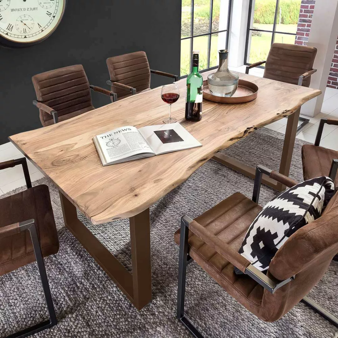 Tisch aus Akazie Massivholz und Eisen Baumkante günstig online kaufen