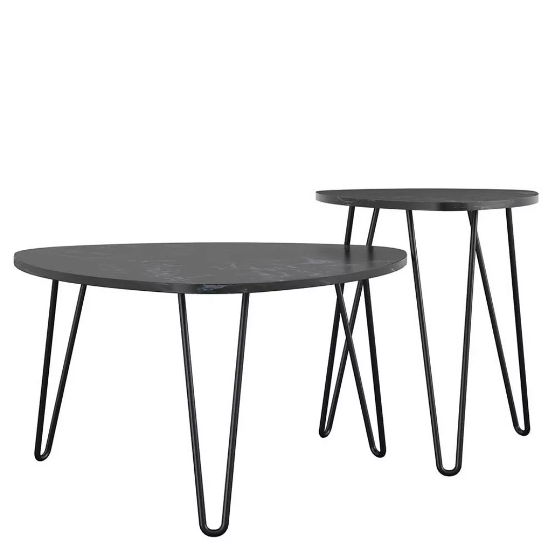 Wohnzimmer Tisch Set in schwarzer Marmor Optik Dreifußgestell (zweiteilig) günstig online kaufen