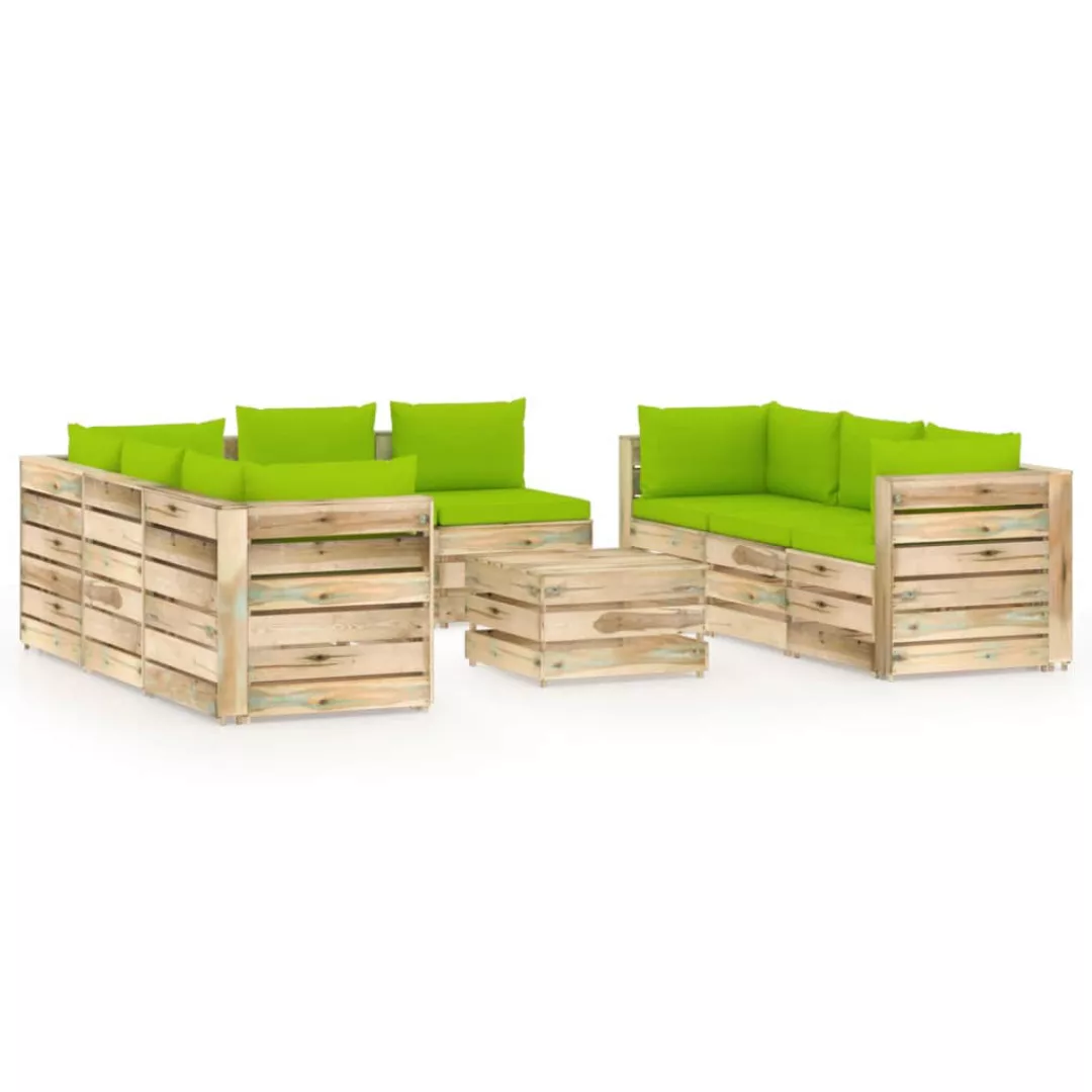 9-tlg. Garten-lounge-set Mit Kissen Grün Imprägniertes Holz günstig online kaufen