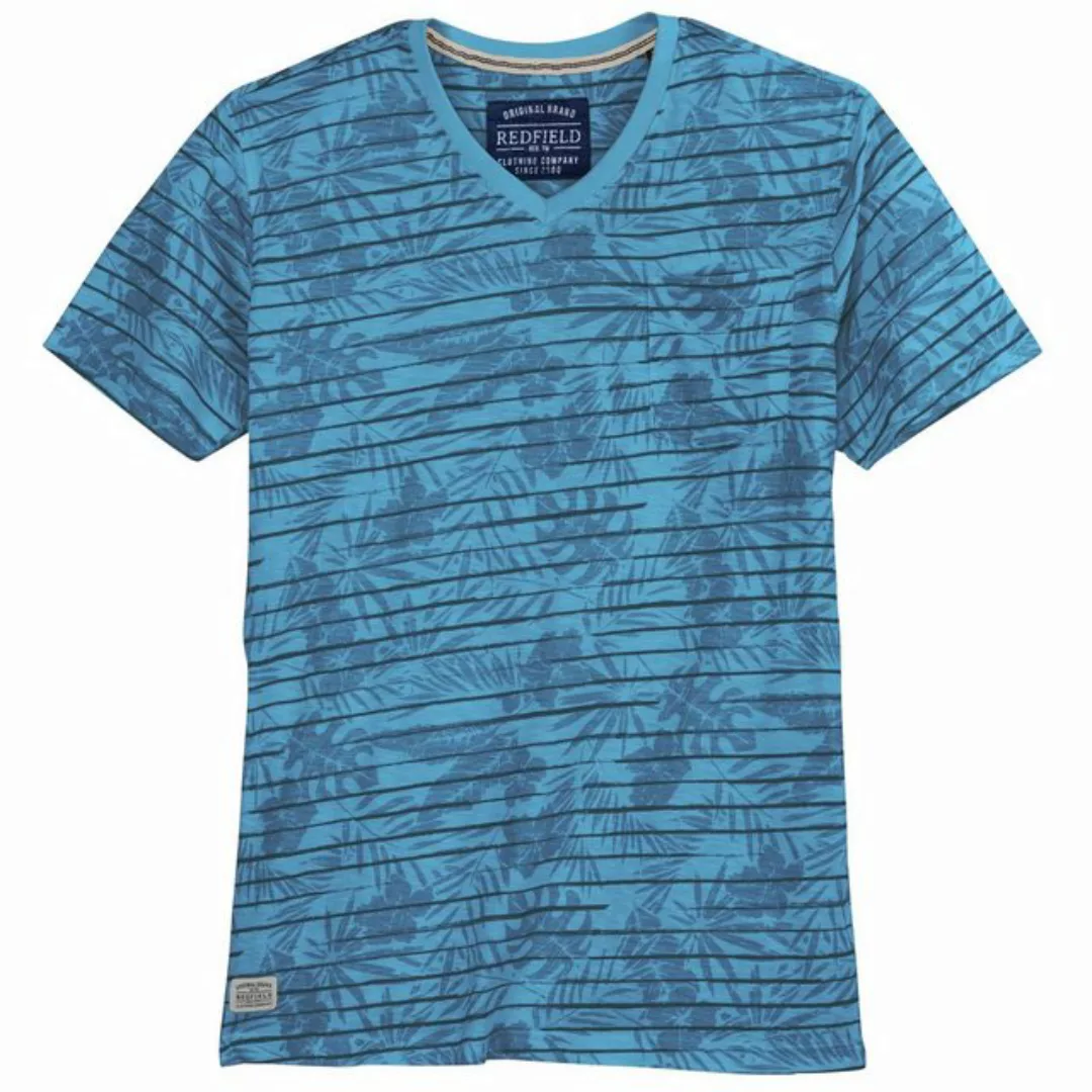 redfield V-Shirt Große Größen Herren modisches T-Shirt azurblau floral Redf günstig online kaufen