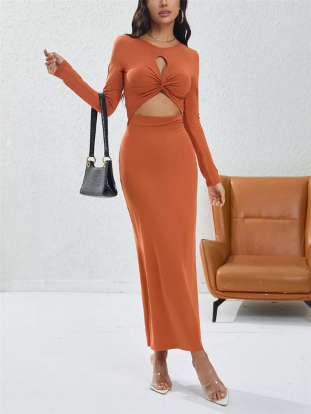 RUZU UG Dirndl Damen Sexy Slim Long Rock Slim Fit Hollow Solid Color Kleid günstig online kaufen