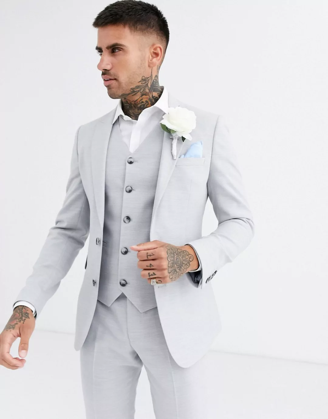 ASOS DESIGN Wedding – Superenge Anzugjacke in Eisgrau mit Mikrostruktur günstig online kaufen