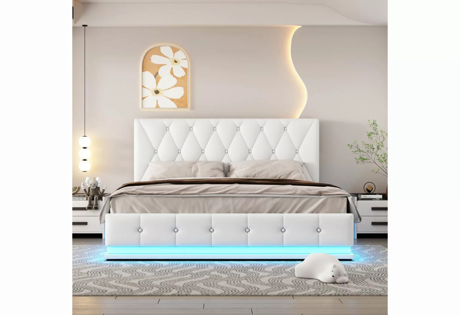 IDEASY Polsterbett Doppelbett, 140x200 cm, mit LED-Beleuchtung, (hydraulisc günstig online kaufen