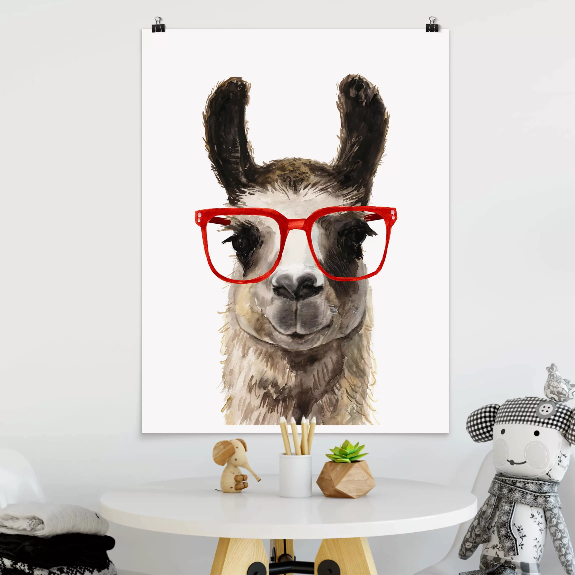 Poster Kinderzimmer - Hochformat Hippes Lama mit Brille II günstig online kaufen