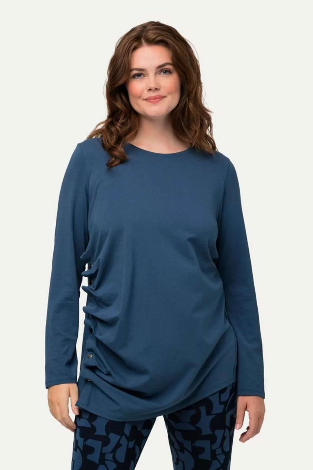 Ulla Popken Longsleeve Shirt drapiert Rundhals Langarm Biobaumwolle günstig online kaufen