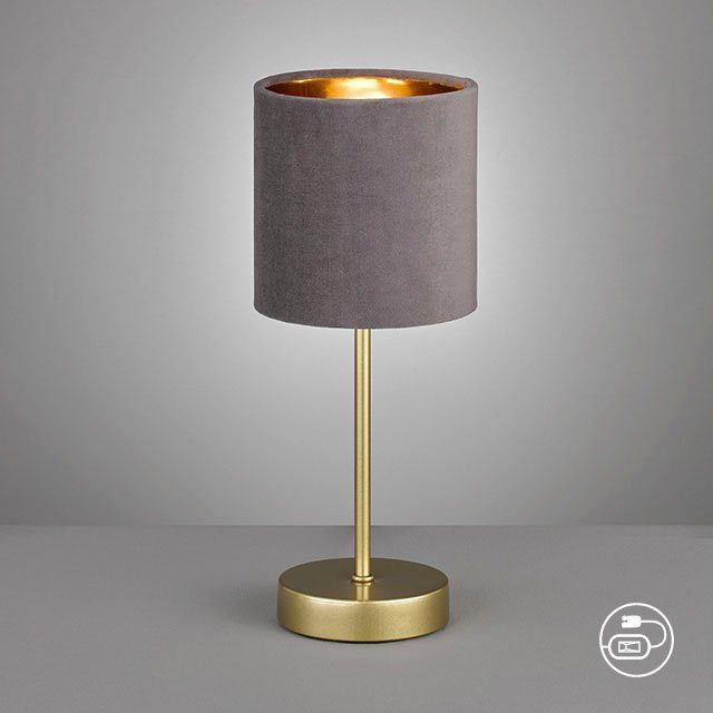 Tischleuchte Aura, Fuß gold, Schirm grau/gold günstig online kaufen