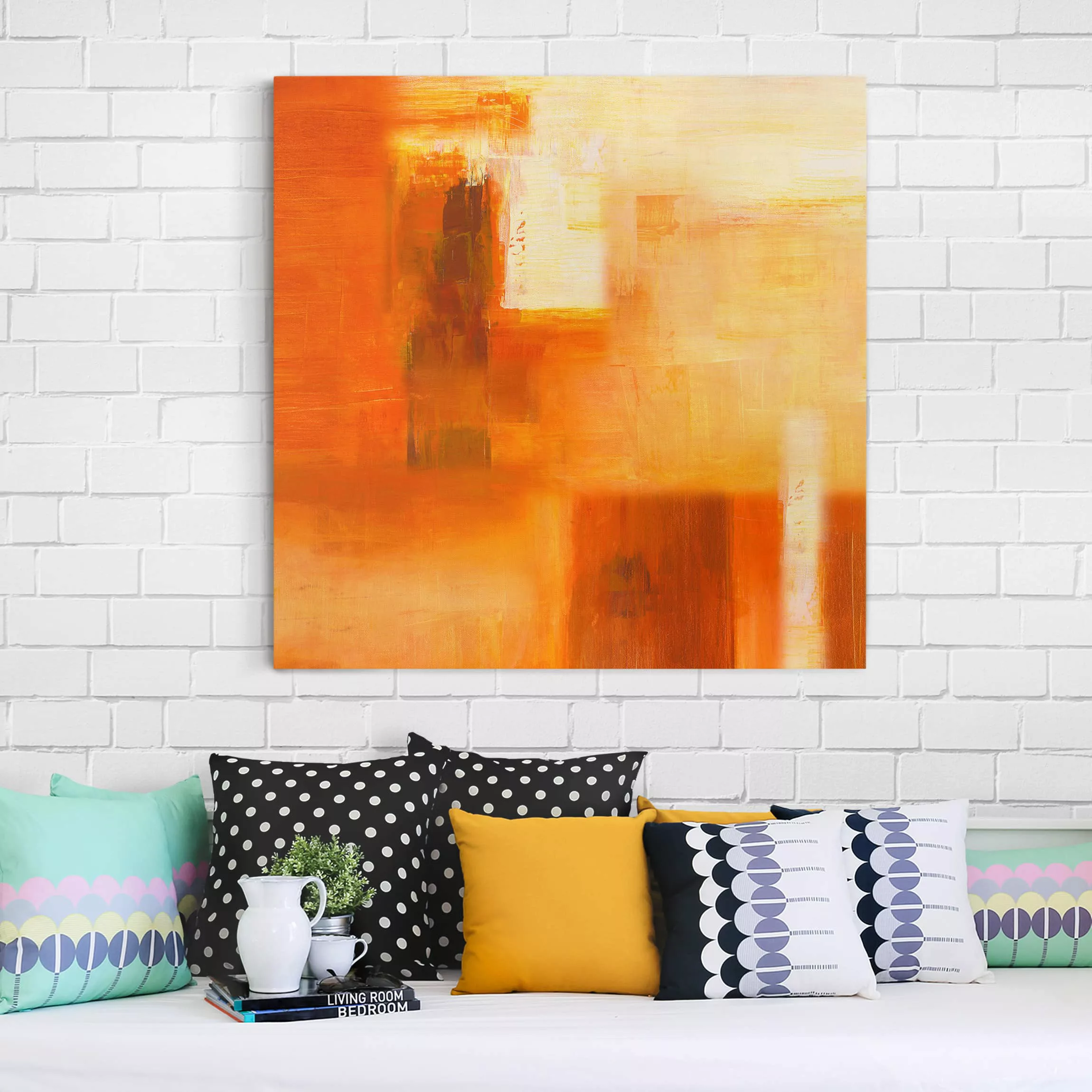 Leinwandbild Kunstdruck - Quadrat Komposition in Orange und Braun 02 günstig online kaufen