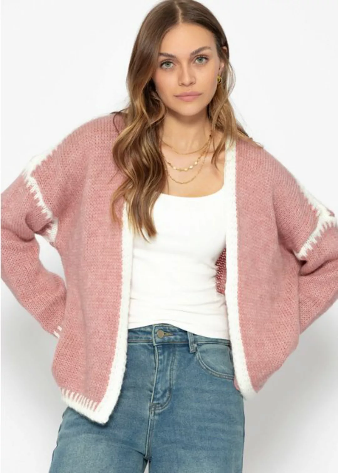 SASSYCLASSY Cardigan Lässige Strickjacke mit markanten Kontrastblenden Offe günstig online kaufen