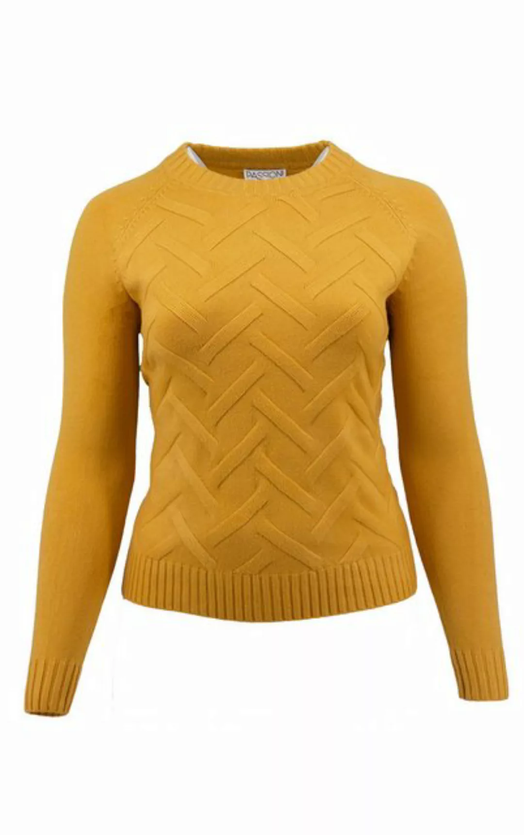 Passioni Strickpullover gelber Pullover mit diagonal strukturierter Strickf günstig online kaufen