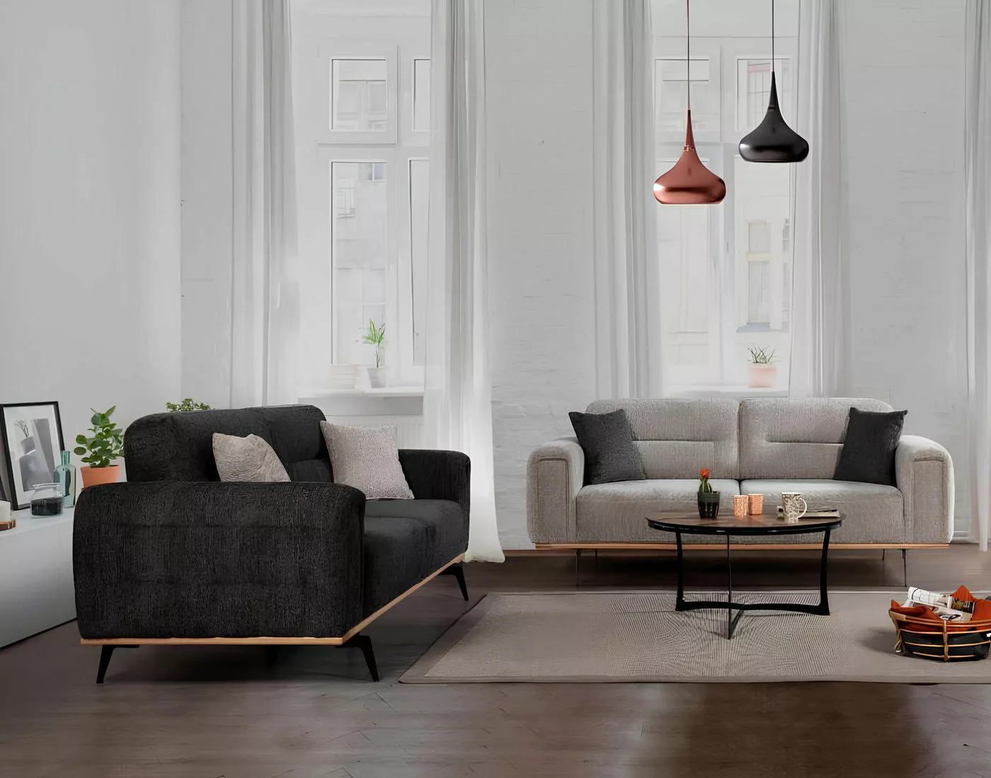 Xlmoebel Sofa Zeitgemäße Graue Sofa-Sitzgruppe mit zwei Dreisitzern - Luxur günstig online kaufen