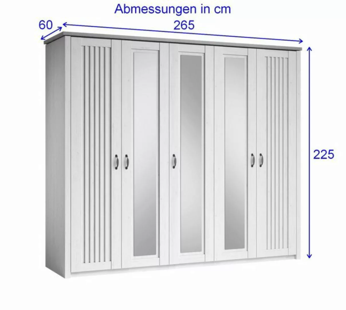 Empinio24 Kleiderschrank Trentino (1-St) Breite 265 cm, 5-türig, Pinie, Wei günstig online kaufen