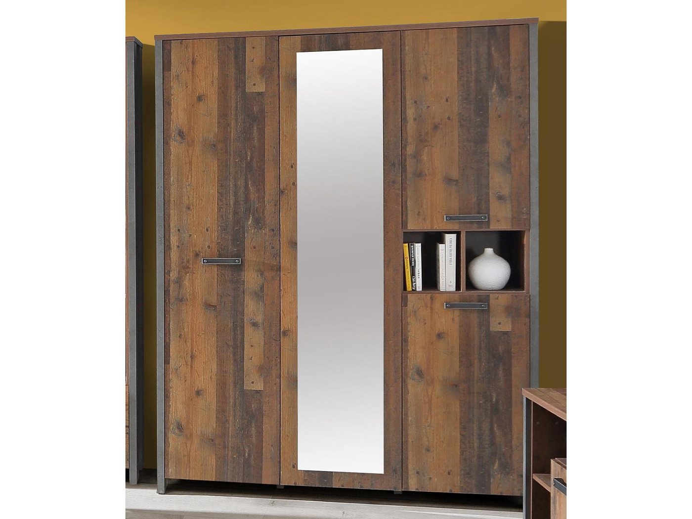 Kleiderschrank ca 160 cm breit mit Spiegel Old Wood Vintage Beton CLIF günstig online kaufen