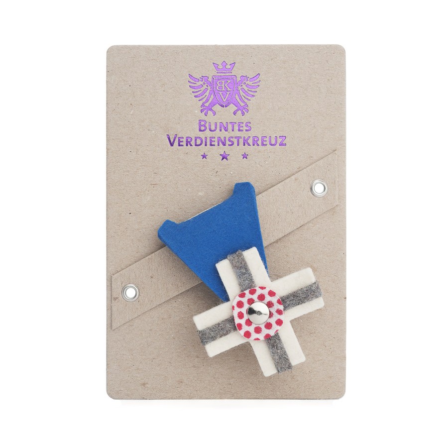 Buntes Verdienstkreuz aus Filz royalblau-creme günstig online kaufen