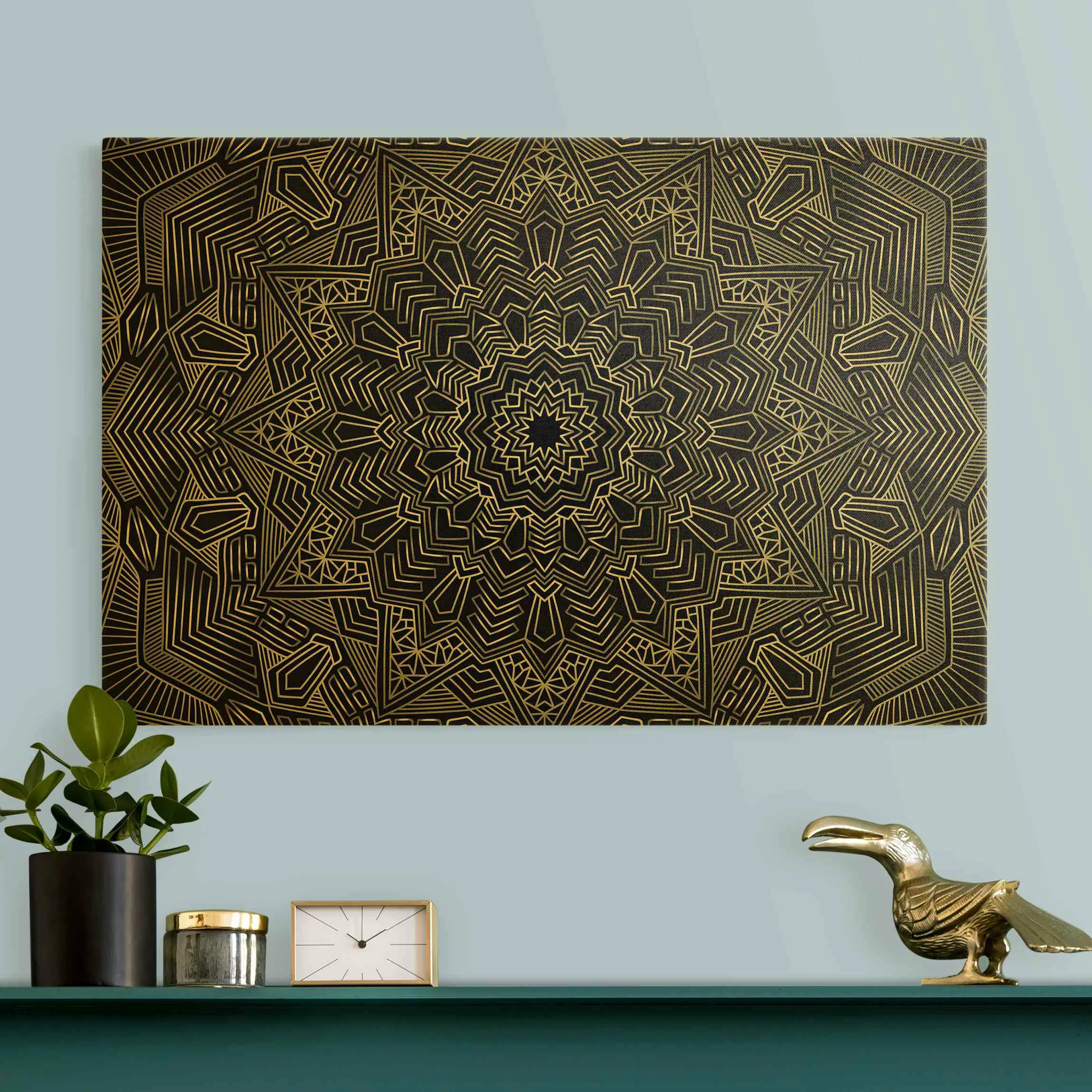 Leinwandbild Gold Mandala Stern Muster silber schwarz günstig online kaufen