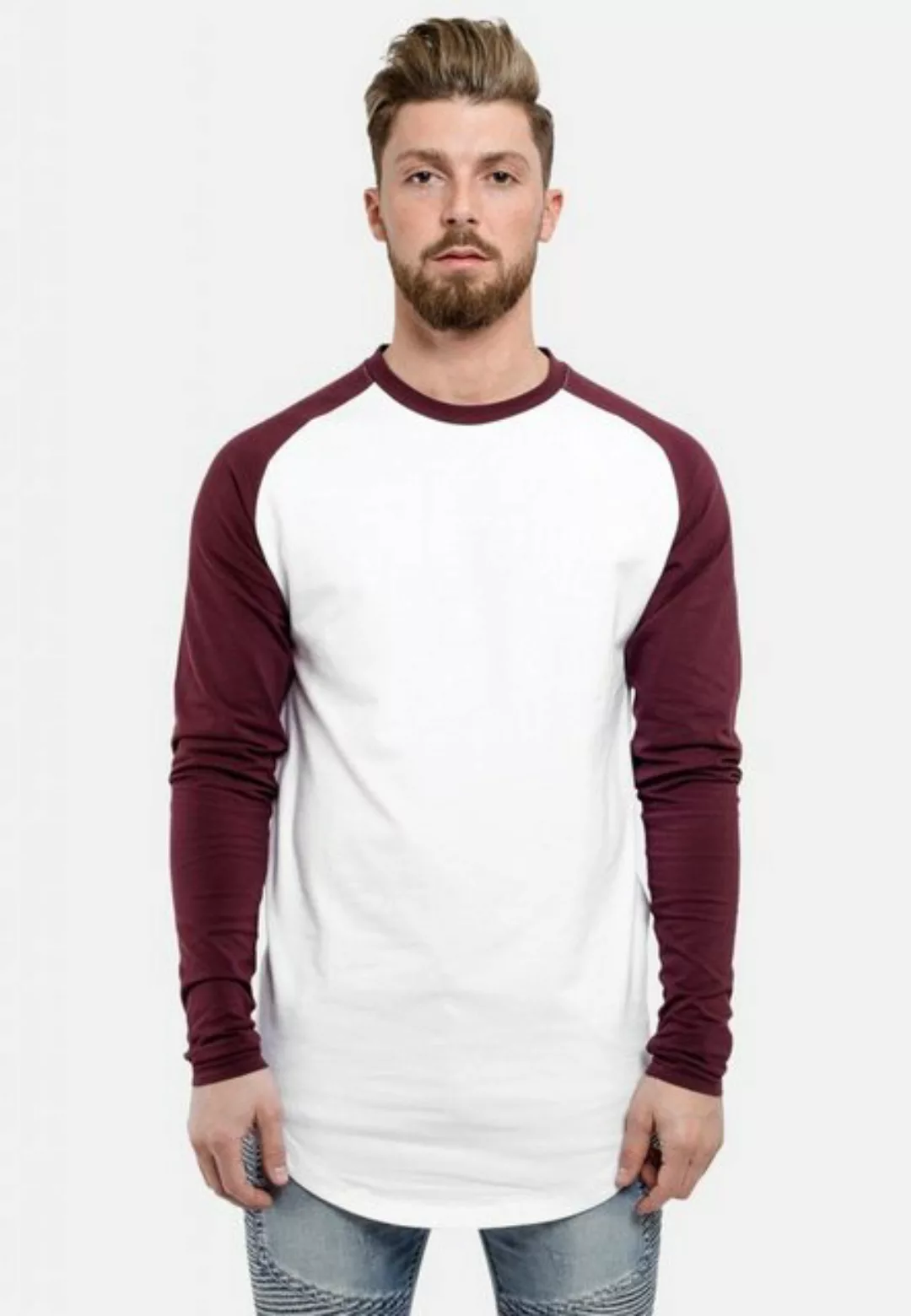 Blackskies T-Shirt Baseball Longshirt T-Shirt Weiß Burgundy X-Large günstig online kaufen