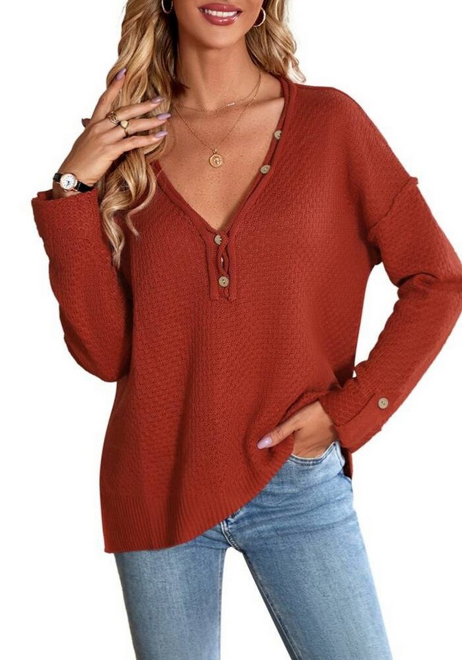 Nebelmeer Strickpullover Herbst-Winter Modedamen Einfarbiger V-Ausschnitt L günstig online kaufen