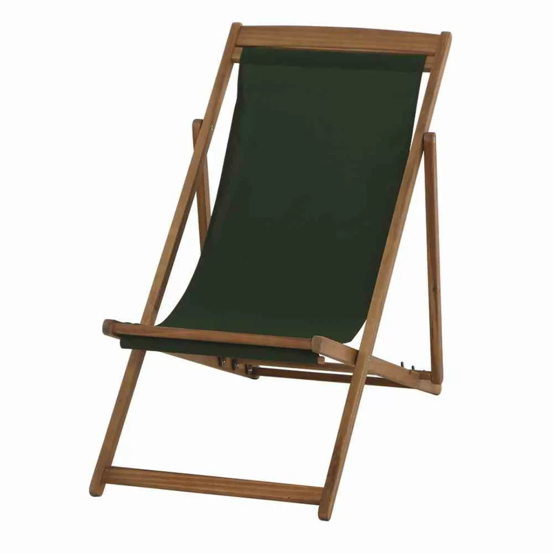 Liegestuhl aus Akazienholz Stoff Dunkelgrün günstig online kaufen