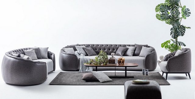 Xlmoebel Sofa Möbel-Set für exklusive Villen: Graue Chesterfield-Sofagarnit günstig online kaufen