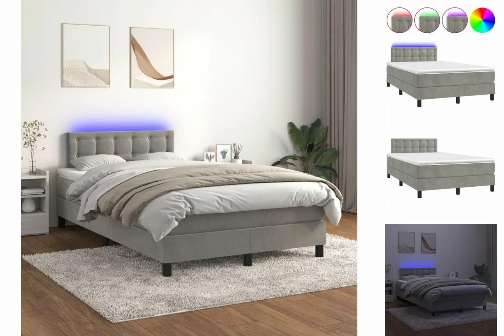 vidaXL Bettgestell Boxspringbett mit Matratze LED Hellgrau 120x200 cm Samt günstig online kaufen