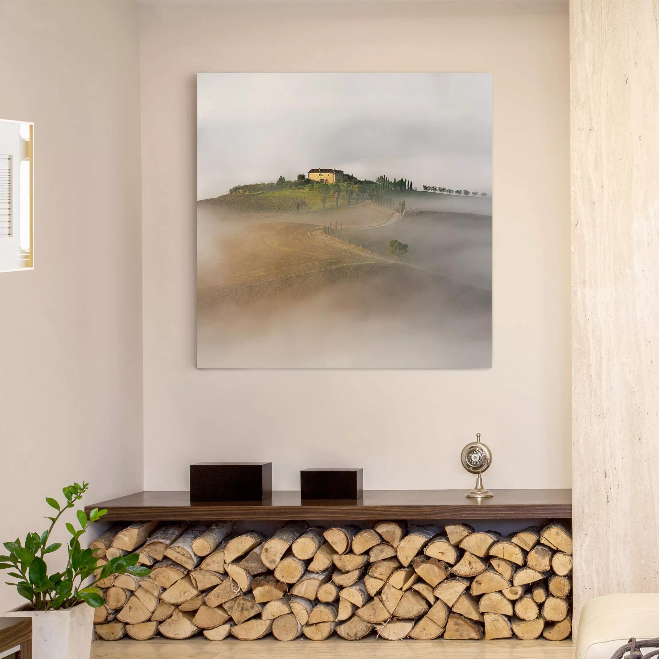 Leinwandbild Natur & Landschaft - Quadrat Morgennebel in der Toskana günstig online kaufen