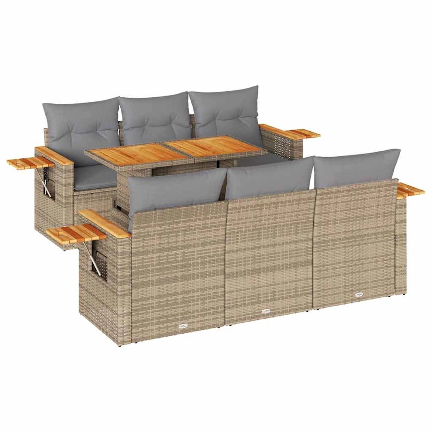 vidaXL 7-Tlg Garten-Sofagarnitur mit Kissen Beige Poly Rattan Akazie 332755 günstig online kaufen