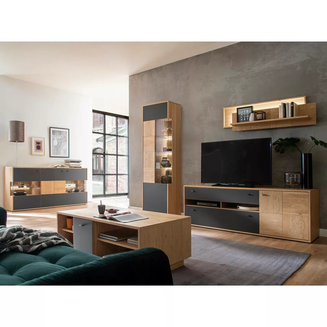 Wohnzimmermöbel Set braun VALPARAISO-05 Modern in Eiche Bianco teilmassiv, günstig online kaufen