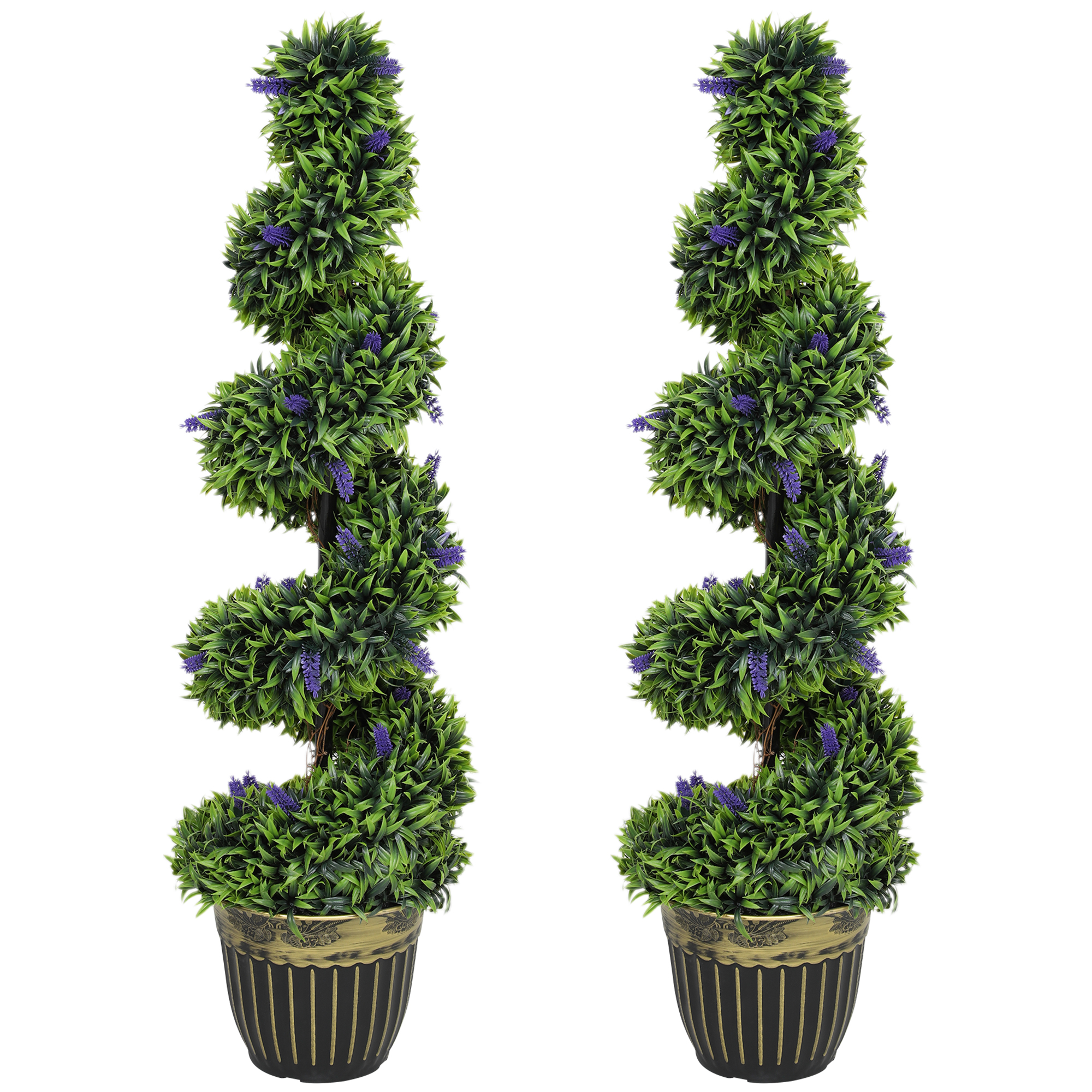 HOMCOM 2er Set Künstlicher Spiralen-Buchsbaum mit Lavendel groß 115cm Kunst günstig online kaufen