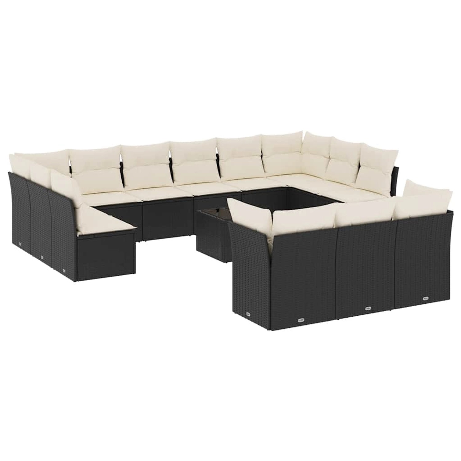 vidaXL 14-Tlg Garten-Sofagarnitur mit Kissen Schwarz Poly Rattan 3250295 günstig online kaufen
