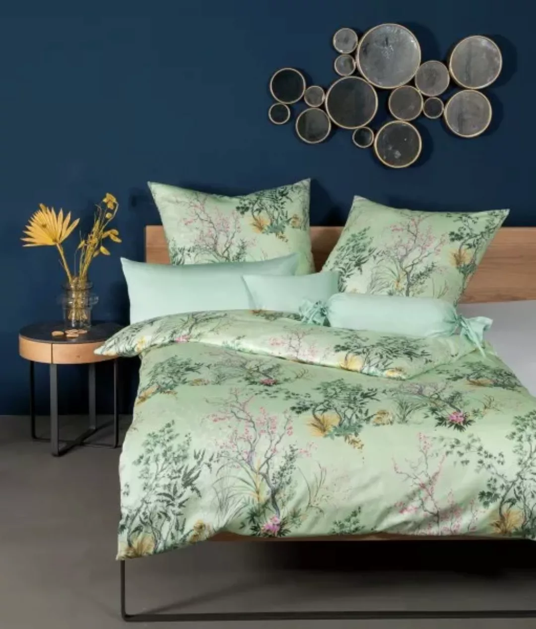 Mako Satin Bettwäsche  Floral - grün - 100% Baumwolle - 135 cm - Bettwaren günstig online kaufen