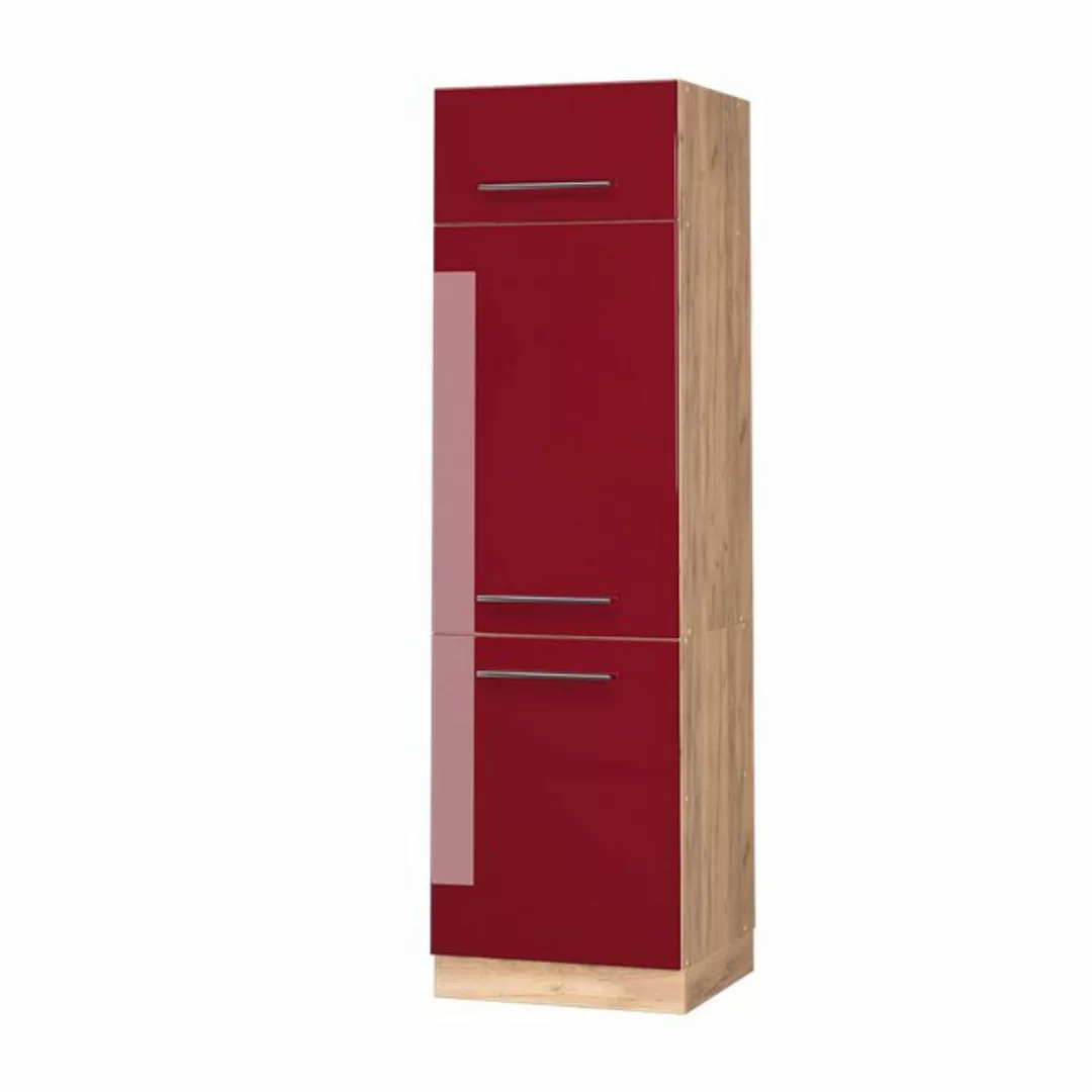 Vicco Kühlumbauschrank Fame-Line, Bordeaux Hochglanz/Goldkraft Eiche, 60 cm günstig online kaufen