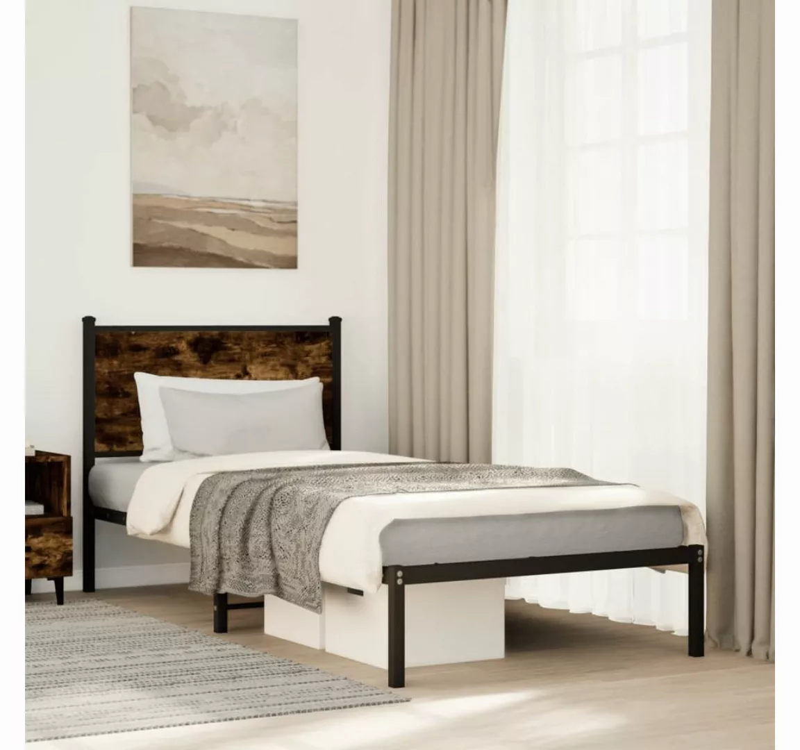 vidaXL Bett Metallbett ohne Matratze Räuchereiche 75x190 cm günstig online kaufen