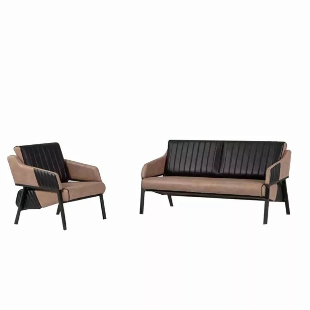 JVmoebel Sofa Designer Beige Sofagarnitur Zweisitzer Sessel Couch Garnitur günstig online kaufen