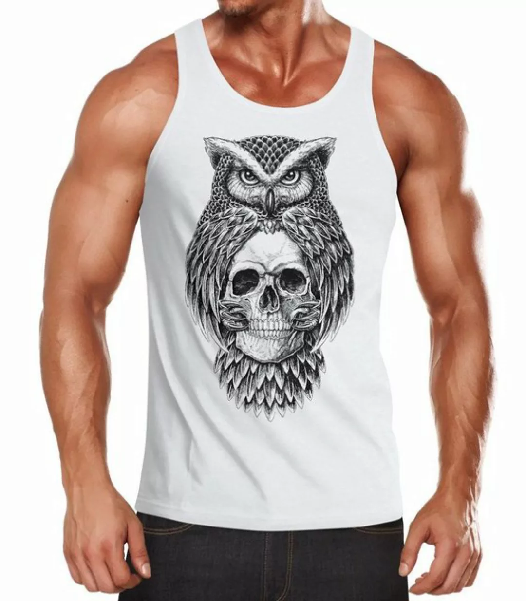 Neverless Tanktop Herren Tank-Top Eule Totenkopf Owl Skull Schädel Muskelsh günstig online kaufen