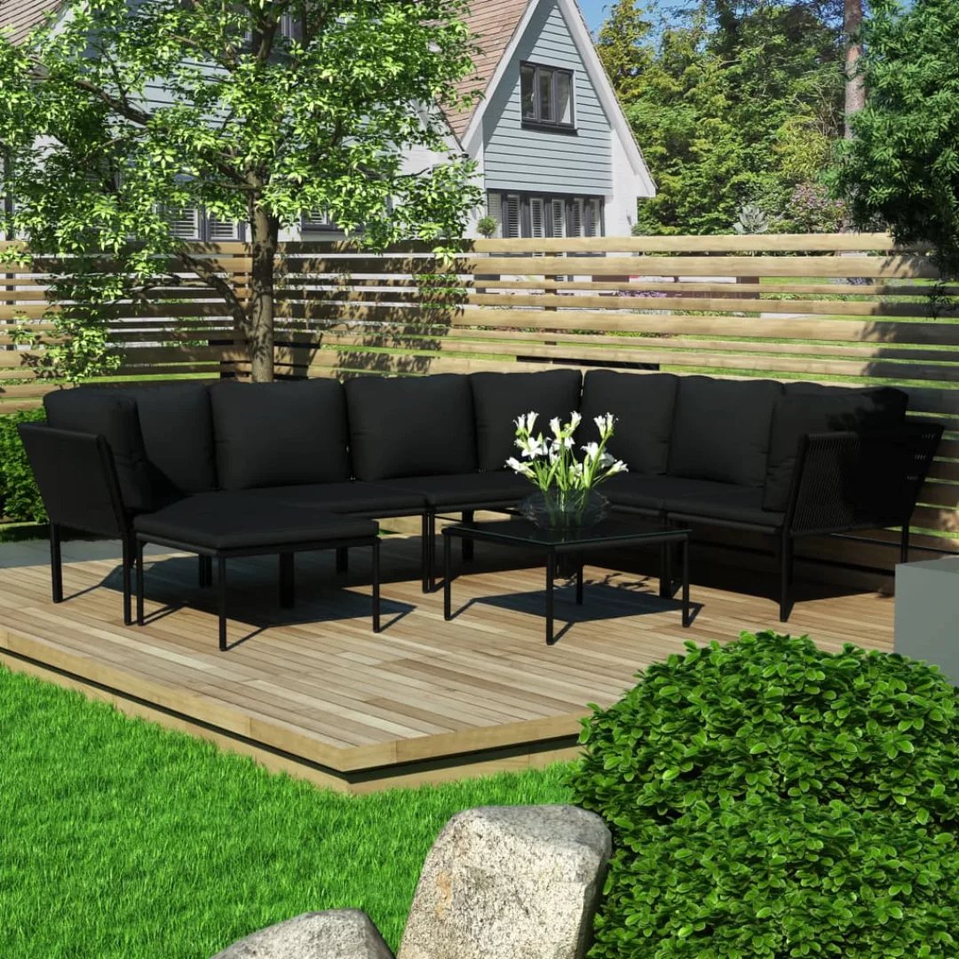 8-tlg. Garten-lounge-set Mit Auflagen Schwarz Pvc günstig online kaufen