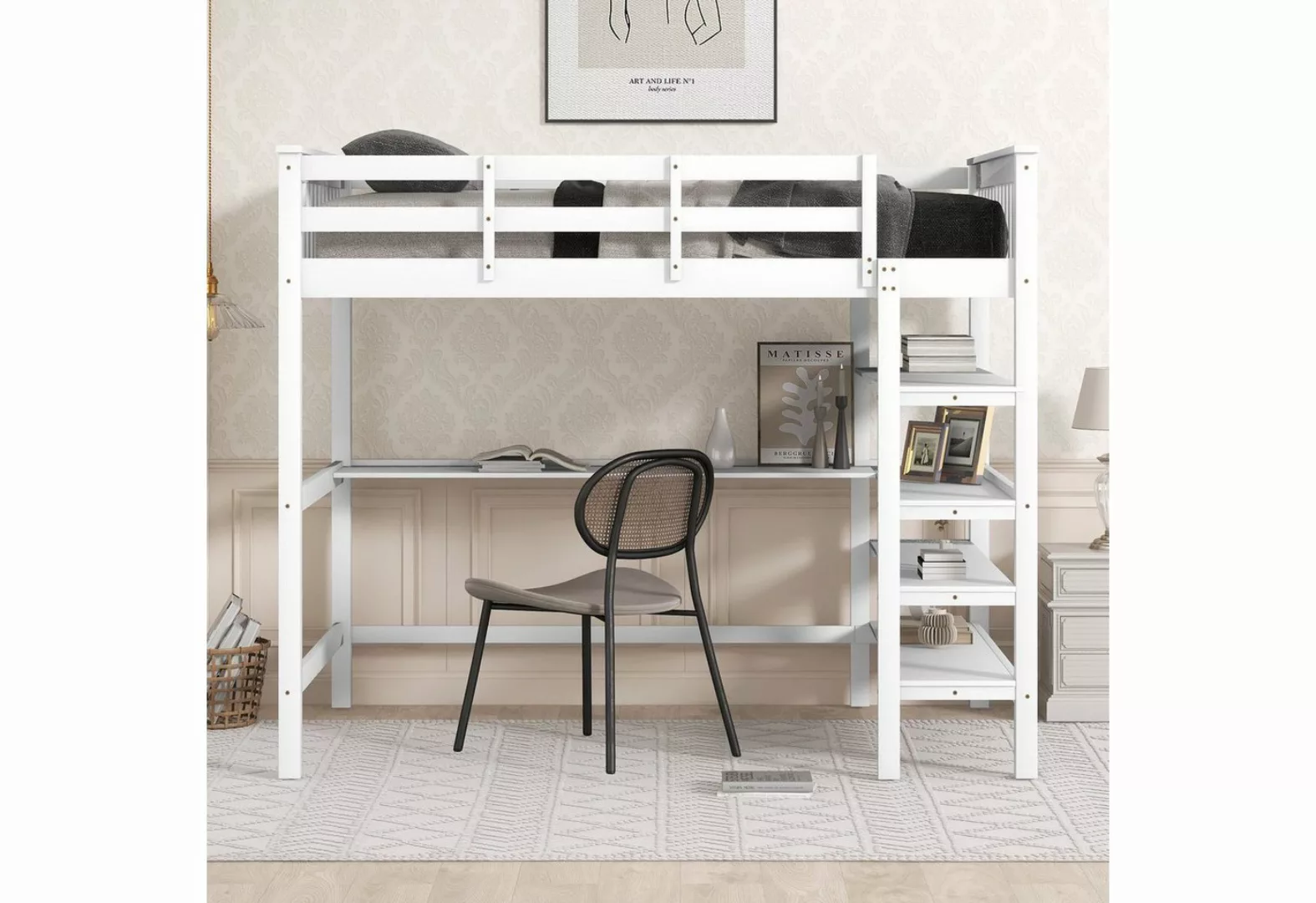 Fangqi Hochbett 90 x 200cm Kinder-Hochbett mit Tisch und Ablagefächern,Grau günstig online kaufen