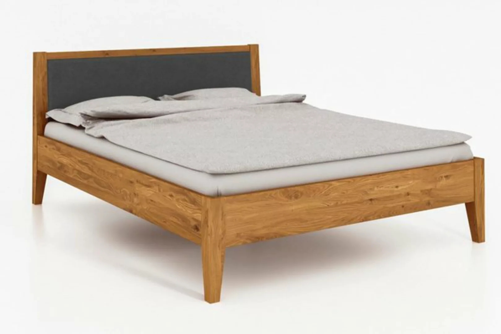 byoak Bett ODYS 90 x 190 aus Massivholz, mit Polsterkopfteil, Naturgeölt günstig online kaufen