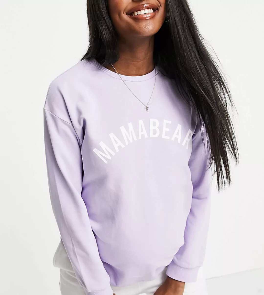 ASOS DESIGN Maternity – Sweatshirt mit „Mamabear“-Slogan in Flieder-Lila günstig online kaufen