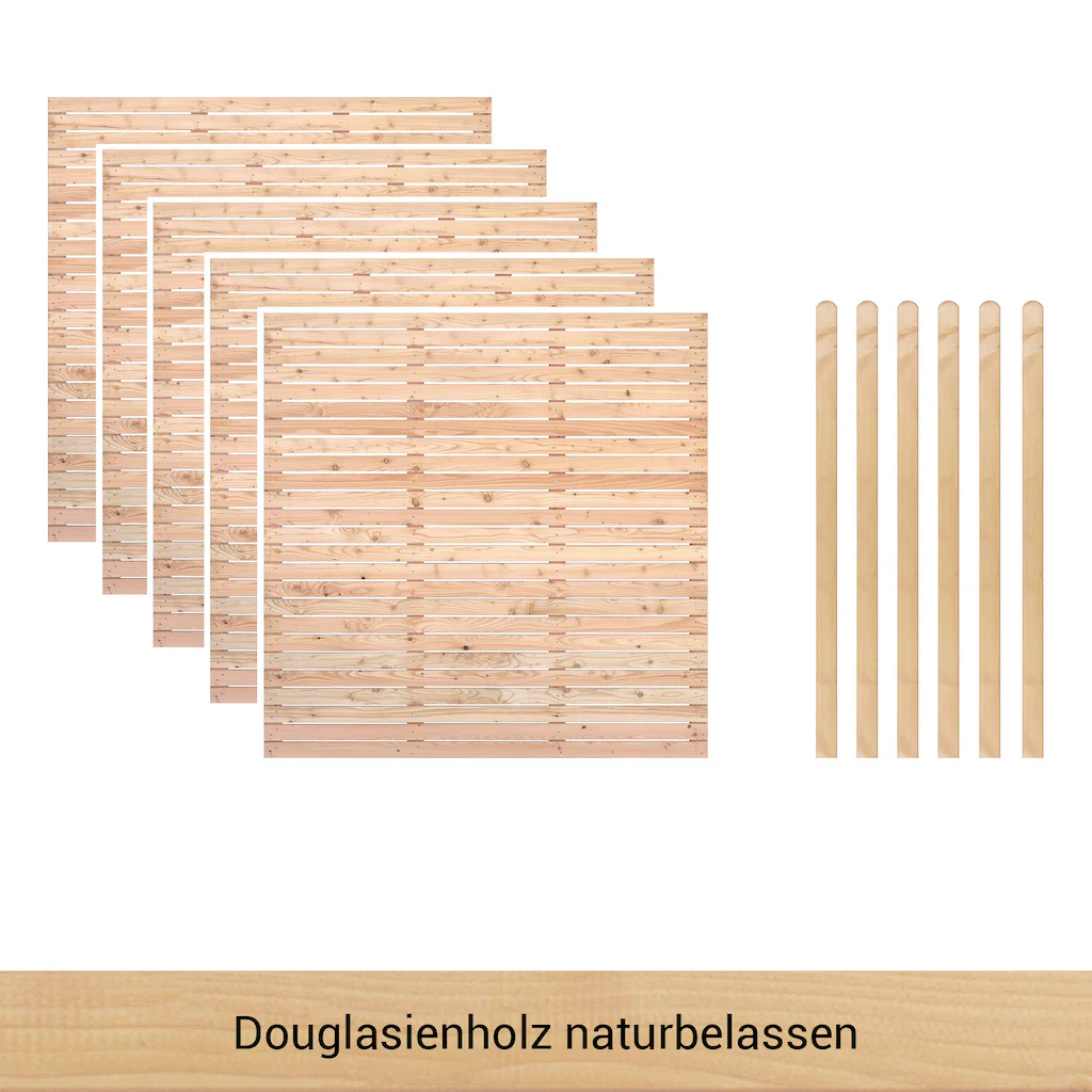 BM Massivholz Zaun "Kurt Set 5", 5 Elemente 180 x 180cm, 6 passende Pfosten günstig online kaufen
