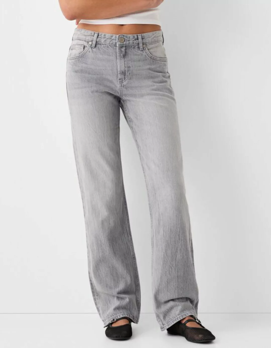 Bershka Straight Fit Jeans Damen 32 Grau günstig online kaufen