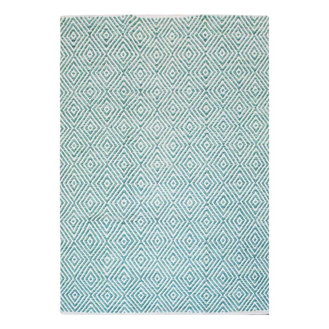 Gewebter Teppich in Blau und Creme Weiß geometrisch gemustert günstig online kaufen