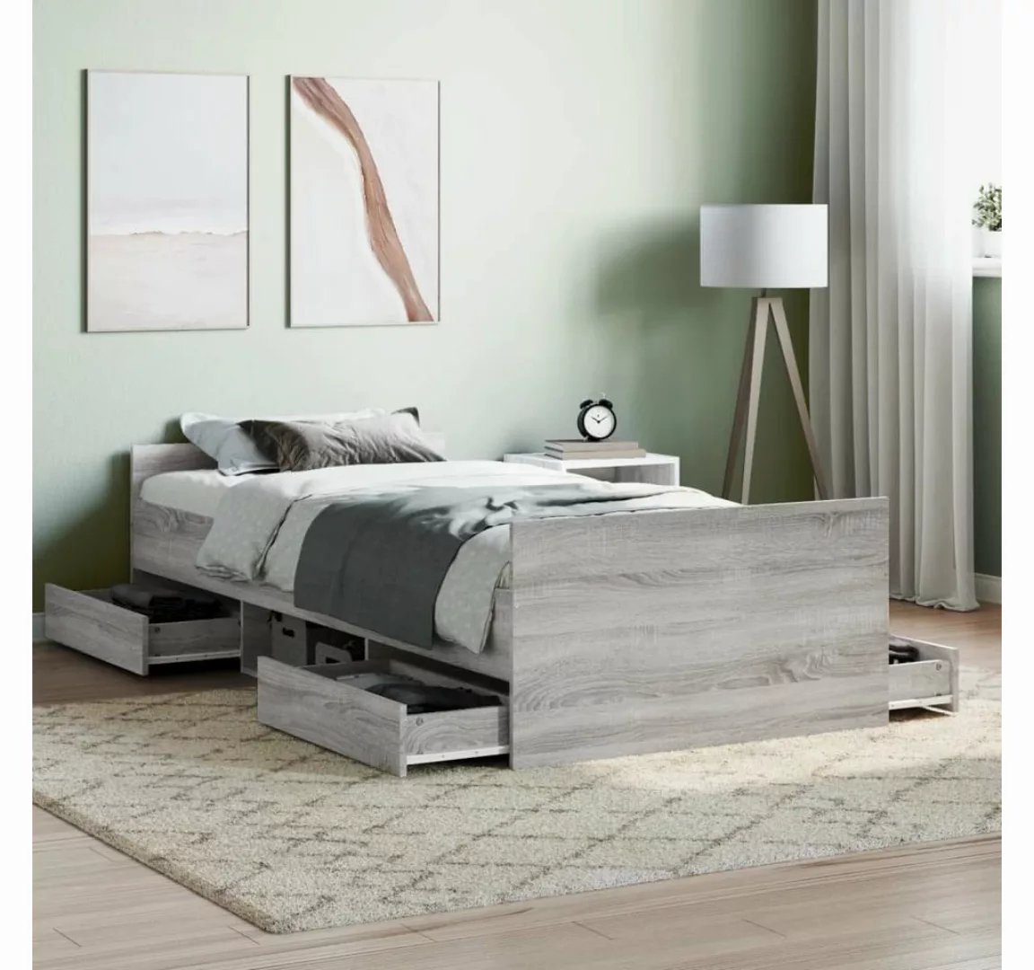 furnicato Bett Bettgestell mit Kopf- und Fußteil Grau Sonoma 90x200 cm günstig online kaufen