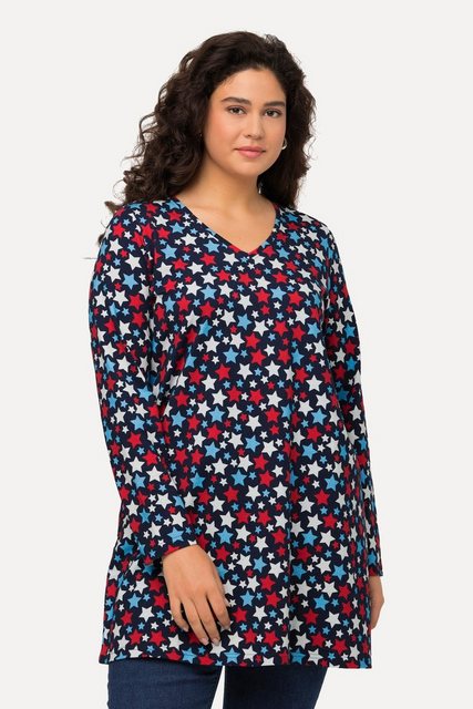 Ulla Popken Longshirt Longshirt Sternen-Print V-Ausschnitt Langarm günstig online kaufen