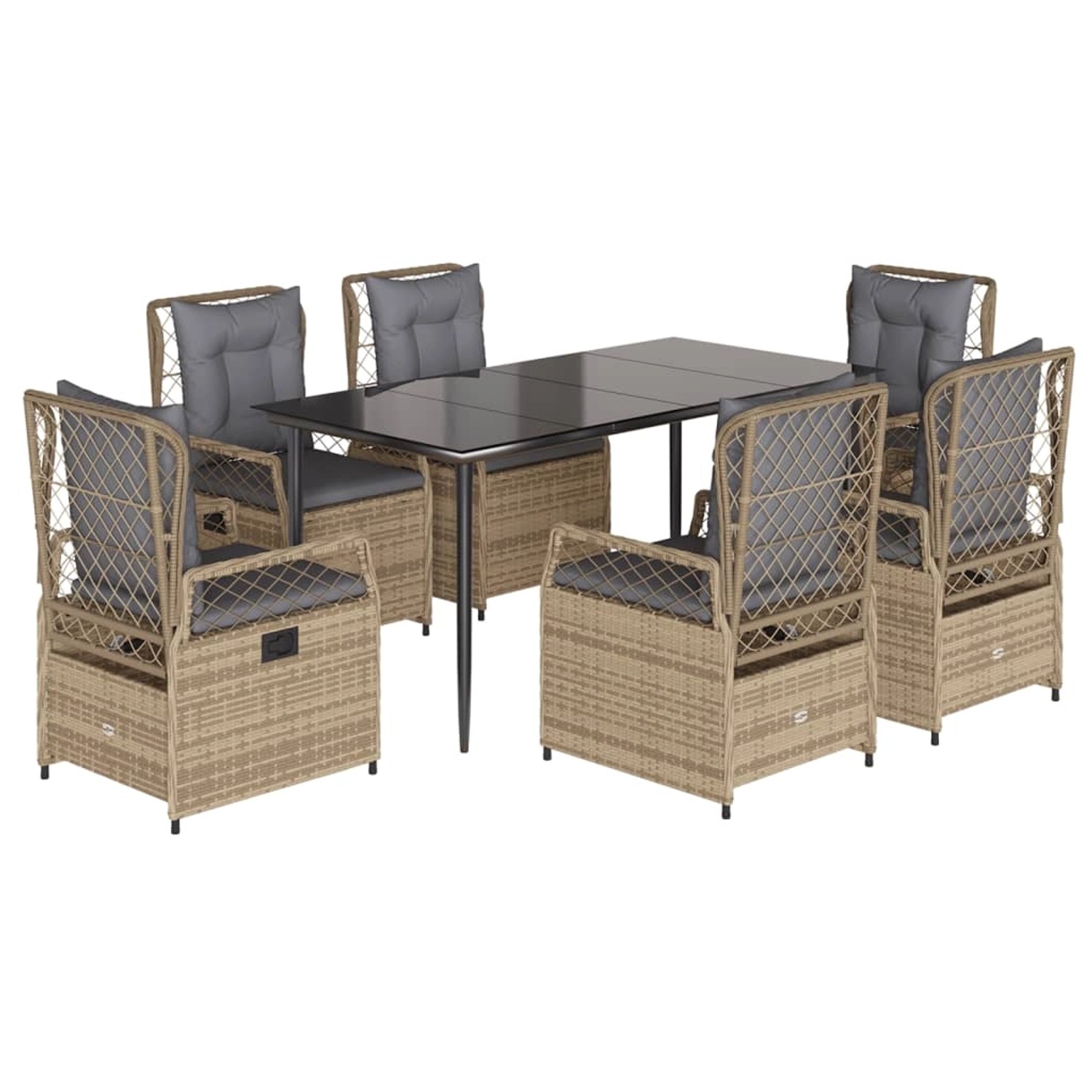 vidaXL 7-Tlg Garten-Essgruppe mit Kissen Beige Poly Rattan 3263003 günstig online kaufen