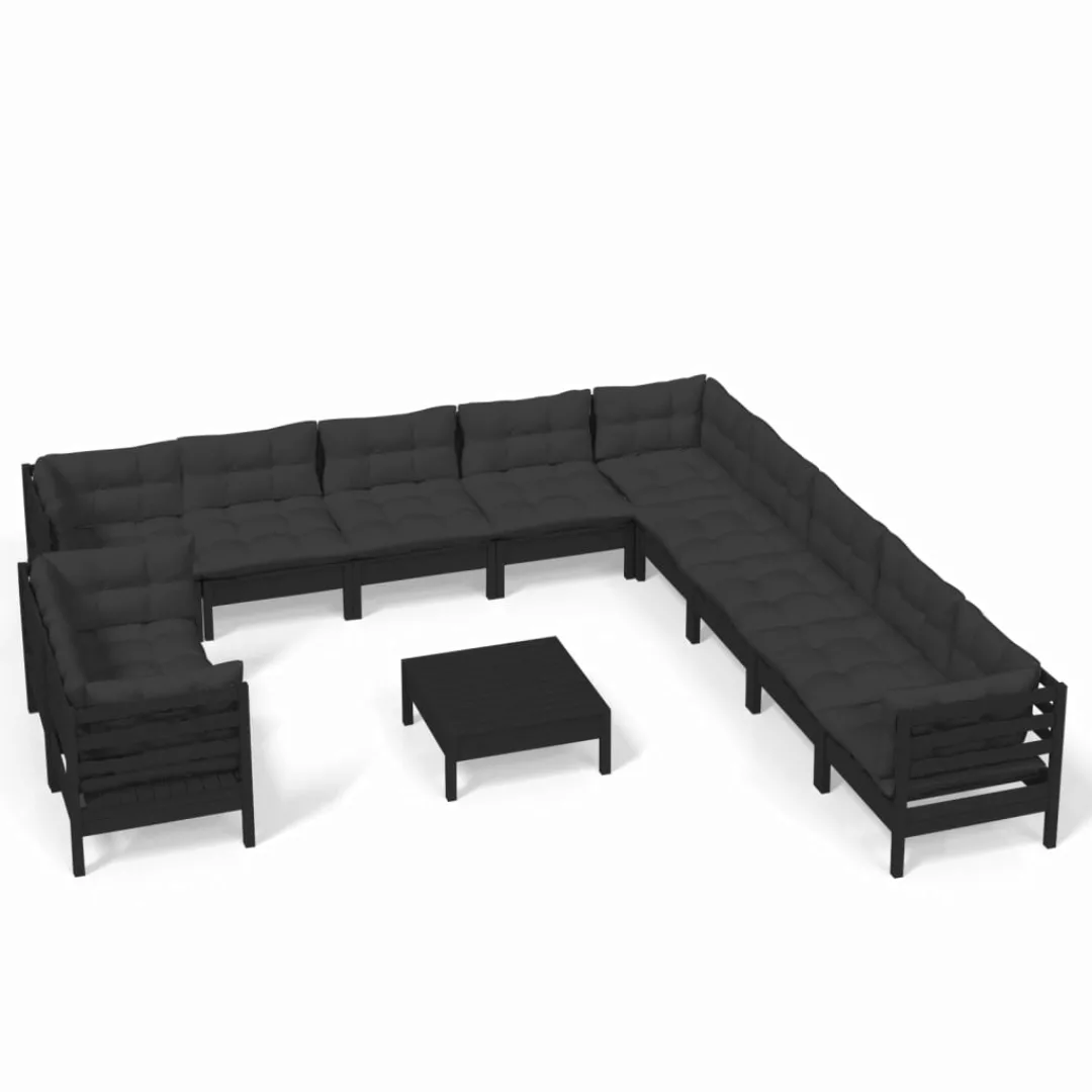 12-tlg. Garten-lounge-set Mit Kissen Schwarz Massivholz Kiefer günstig online kaufen