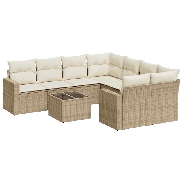 vidaXL Sofaelement 9-tlg. Garten-Sofagarnitur mit Kissen Beige Poly Rattan günstig online kaufen