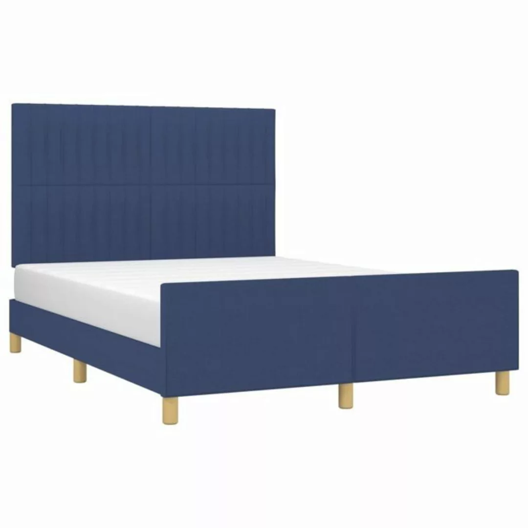 vidaXL Bett Bettgestell mit Kopfteil Blau 140x200 cm Stoff günstig online kaufen