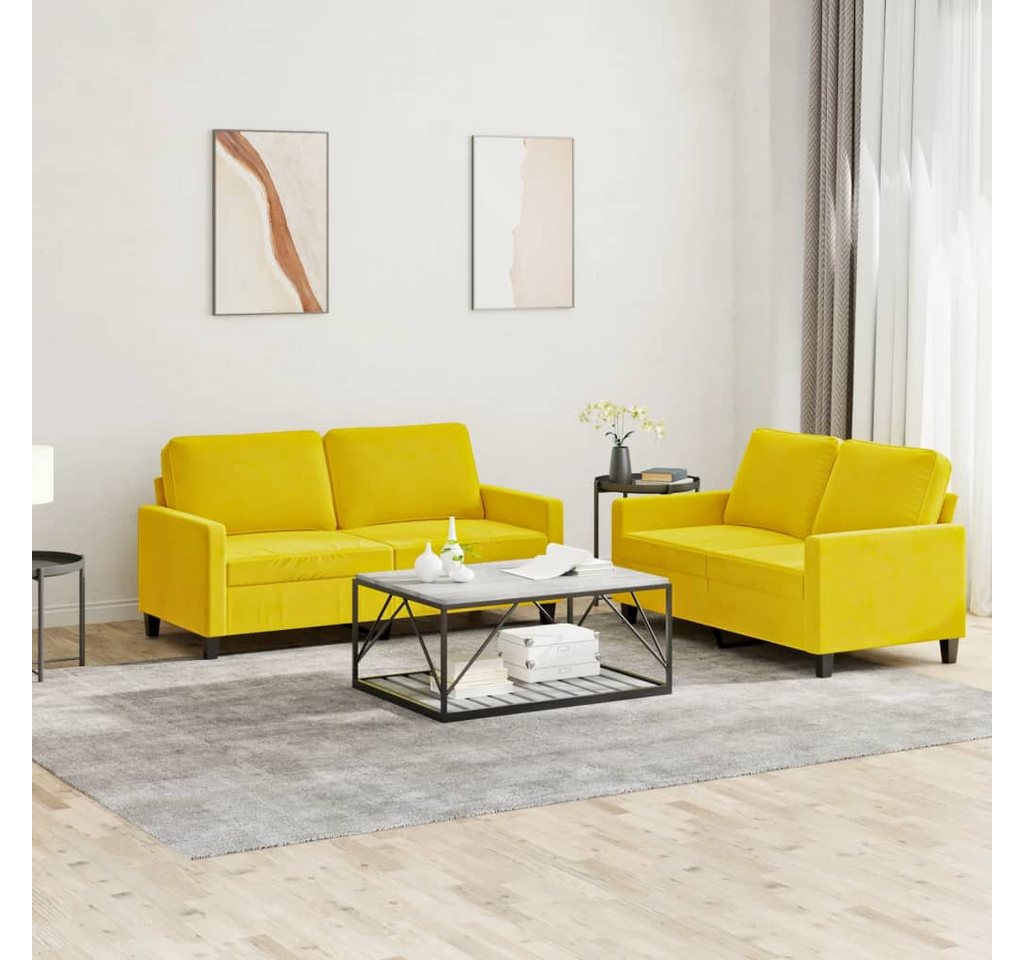 vidaXL Sofa Sofagarnitur Set mit Kissen Samt, 2-tlg., Gelb günstig online kaufen