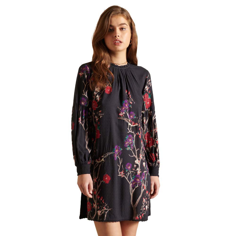 Superdry Embroidered Kurzes Kleid Mit Stehkragen M Black Floral günstig online kaufen
