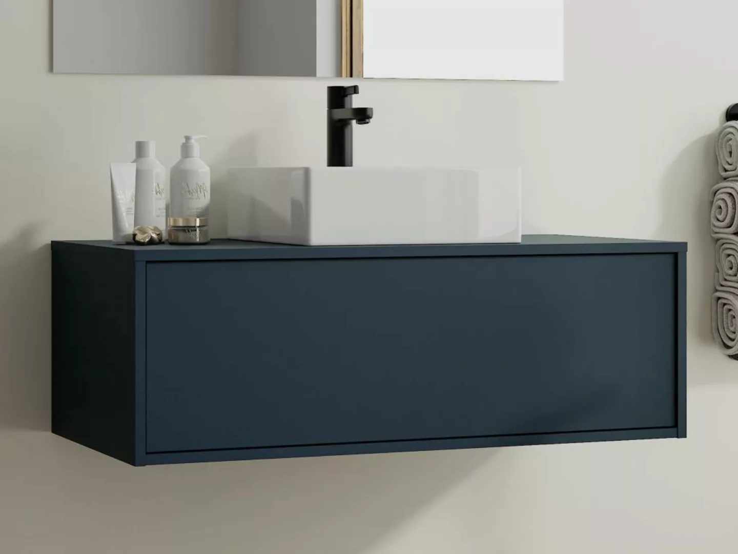 Waschbeckenunterschrank hängend mit Einzelwaschbecken - Dunkelblau - 94 cm günstig online kaufen