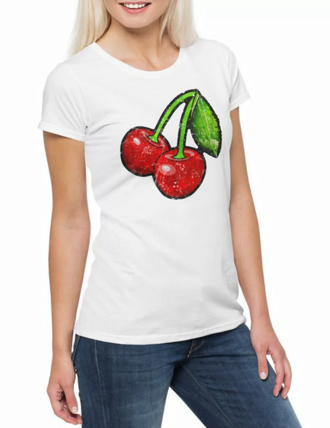 Urban Backwoods Print-Shirt Oldschool Cherries Vintage Logo I Damen T-Shirt günstig online kaufen